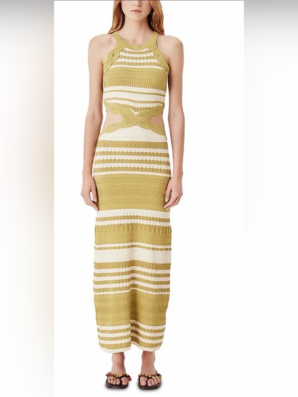 TRESSE Sleeveless Olive and White Striped Maxi Dress